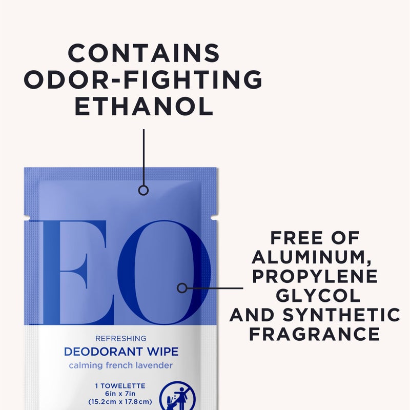 EO Natural Deodorant Wipes, 6 Wipes (Pack of 12), French Lavender, Organic Plant-Based with Pure Essential Oils - Image 2