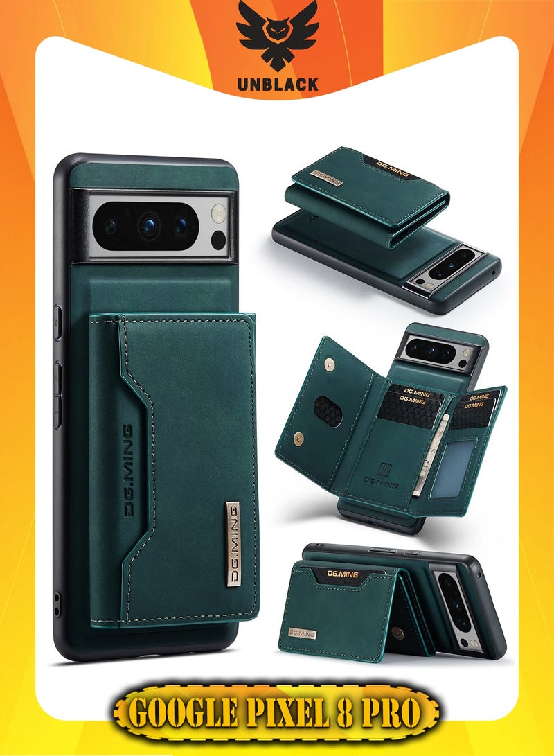 DGMING Wallet Case for Google Pixel 8 Pro, DG.MING Premium Leather Phone Case Back Cover Magnetic Detachable with Trifold Wallet Card Holder Pocket (Green) - Image 1
