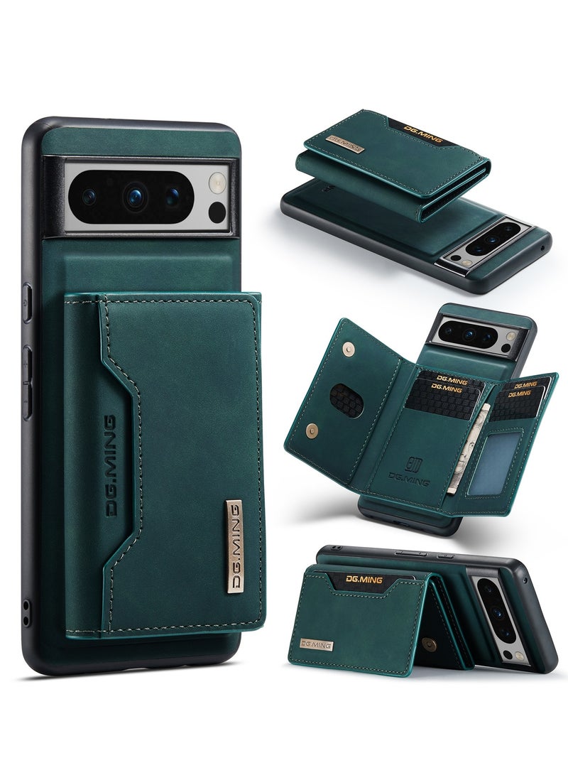 DGMING Wallet Case for Google Pixel 8 Pro, DG.MING Premium Leather Phone Case Back Cover Magnetic Detachable with Trifold Wallet Card Holder Pocket (Green) - Image 2