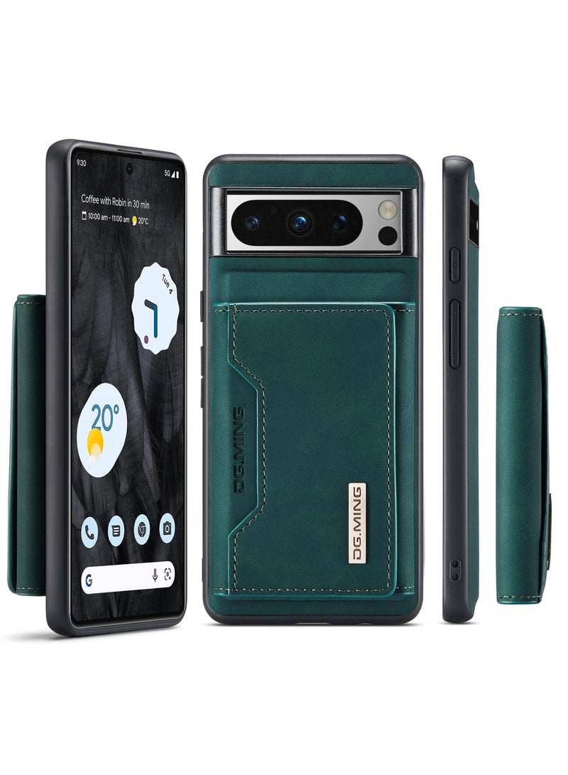 DGMING Wallet Case for Google Pixel 8 Pro, DG.MING Premium Leather Phone Case Back Cover Magnetic Detachable with Trifold Wallet Card Holder Pocket (Green) - Image 3
