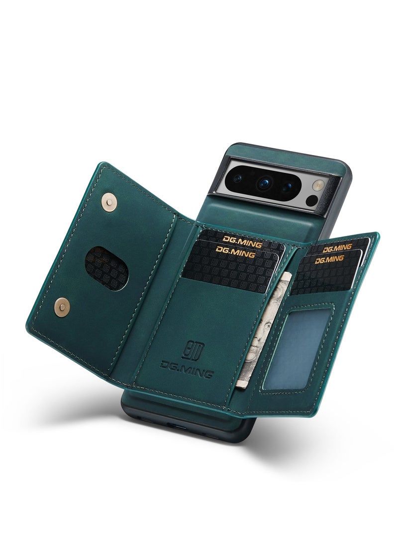 DGMING Wallet Case for Google Pixel 8 Pro, DG.MING Premium Leather Phone Case Back Cover Magnetic Detachable with Trifold Wallet Card Holder Pocket (Green) - Image 5