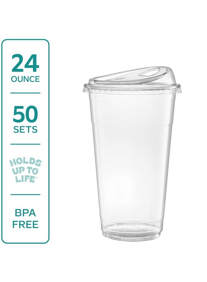 GUSTO [24 oz. - 50 Sets Crystal Clear Plastic Cups With Strawless Sip-Lids - Formerly Comfy Package - Image 2