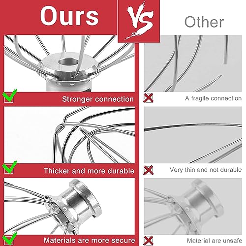 GLINK Wire Whip Attachment for KitchenAid 5-6 Quart Bowl-Lift Stand Mixers, K5AWW Wire Whisk Replacement, Egg Heavy Cream Cakes Mayonnaise Whisk, Silver - Image 5