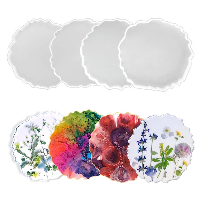 F FYJS Silicone Coaster Molds, 4PCS Agate Geode Resin Molds, Coaster Epoxy Molds, Glossy Silicone Resin Molds for Making Coaster, Cups Mats,Home Decoration - Image 1