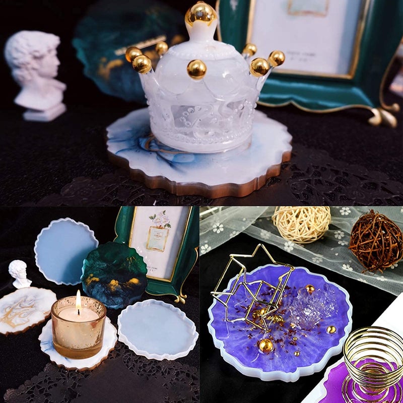 F FYJS Silicone Coaster Molds, 4PCS Agate Geode Resin Molds, Coaster Epoxy Molds, Glossy Silicone Resin Molds for Making Coaster, Cups Mats,Home Decoration - Image 5