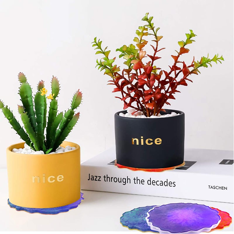 F FYJS Silicone Coaster Molds, 4PCS Agate Geode Resin Molds, Coaster Epoxy Molds, Glossy Silicone Resin Molds for Making Coaster, Cups Mats,Home Decoration - Image 3