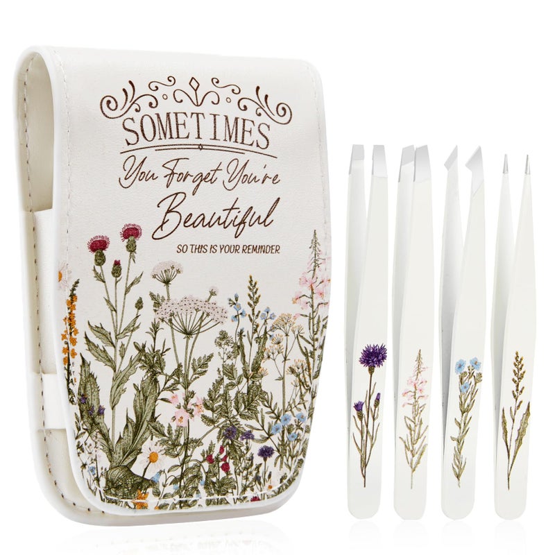 COSHAYSOO Personalized Tweezers Set for Women Facial Hair in Floral Travel Case, Small Self Care Inspirational Thoughtful Easter Gifts for Her Friend, Eyebrow Ingrown Hair Splinter Removal Grooming Kit - Image 1