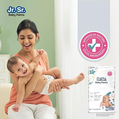 Jr. Sr. Baby Diaper Pants | 10-12 hr Absorption with Advanced Leak Protection | Safe For Babies Skin | Soft, Secure & Comfy (S, 40, count) - Image 2