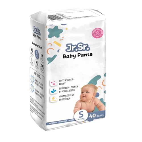 Jr. Sr. Baby Diaper Pants | 10-12 hr Absorption with Advanced Leak Protection | Safe For Babies Skin | Soft, Secure & Comfy (S, 40, count) - Image 1