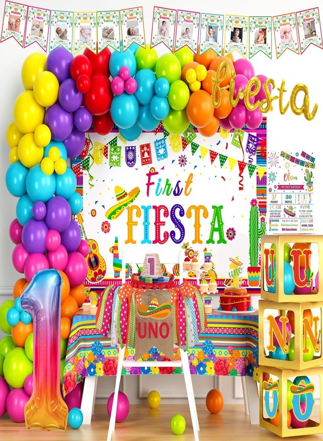 Hombae First Fiesta Birthday Decorations, Mexican Theme 1st Party Decorations, 1st Birthday Decorations Boy Girl, Uno Taco Backdrop Balloon Banner Tablecloth Cake Topper Crown Box Cutout Poster - Image 1