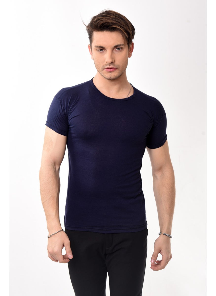 Belifanti Collection تي شيرت قصير الأكمام بقلنسوة ضيقة للرجال باللون الأزرق الداكن  - Image 1