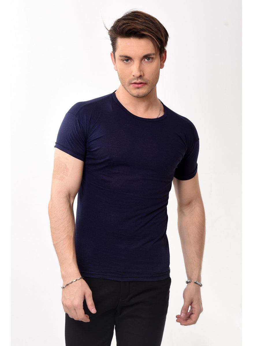 Belifanti Collection تي شيرت قصير الأكمام بقلنسوة ضيقة للرجال باللون الأزرق الداكن  - Image 3