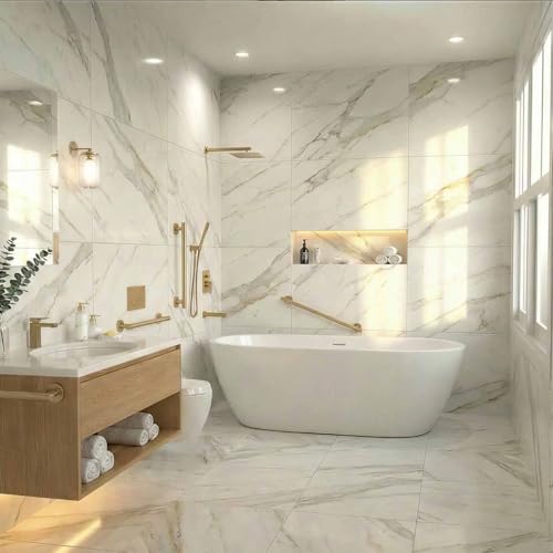Lava Odoro Shower Grab Bar Modern Stainless Steel Handicap Grab Bar for Bathtubs and Showers Shower Safety Bar for Seniors Disabled ADACompliant Champagne Gold 12 Inch - Image 3