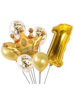 Party 8-piece set for 1st birthday party anniversary decoration party supplies includes gold number 1 balloon, large gold crown foil balloon set, 12-inch sequin balloon, 12-inch gold balloon  - Image 1