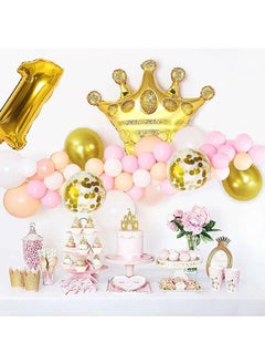 Party 8-piece set for 1st birthday party anniversary decoration party supplies includes gold number 1 balloon, large gold crown foil balloon set, 12-inch sequin balloon, 12-inch gold balloon  - Image 2