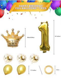 Party 8-piece set for 1st birthday party anniversary decoration party supplies includes gold number 1 balloon, large gold crown foil balloon set, 12-inch sequin balloon, 12-inch gold balloon  - Image 5