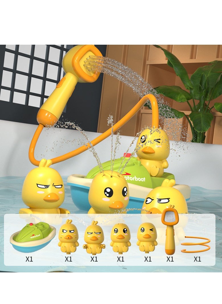 MIXDE Bath Toys for Toddlers 1-3, Water Spray Rubber Ducks Baby Bathtub Toys, Electric Shower Toy Set with Boat, Hand Spray, Hose, 4 Little Ducks, Fun Bath Toys for Kids Girls Boys  - Image 3