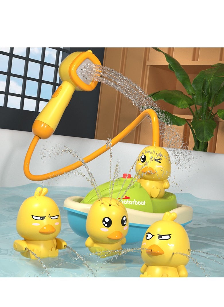 MIXDE Bath Toys for Toddlers 1-3, Water Spray Rubber Ducks Baby Bathtub Toys, Electric Shower Toy Set with Boat, Hand Spray, Hose, 4 Little Ducks, Fun Bath Toys for Kids Girls Boys  - Image 1
