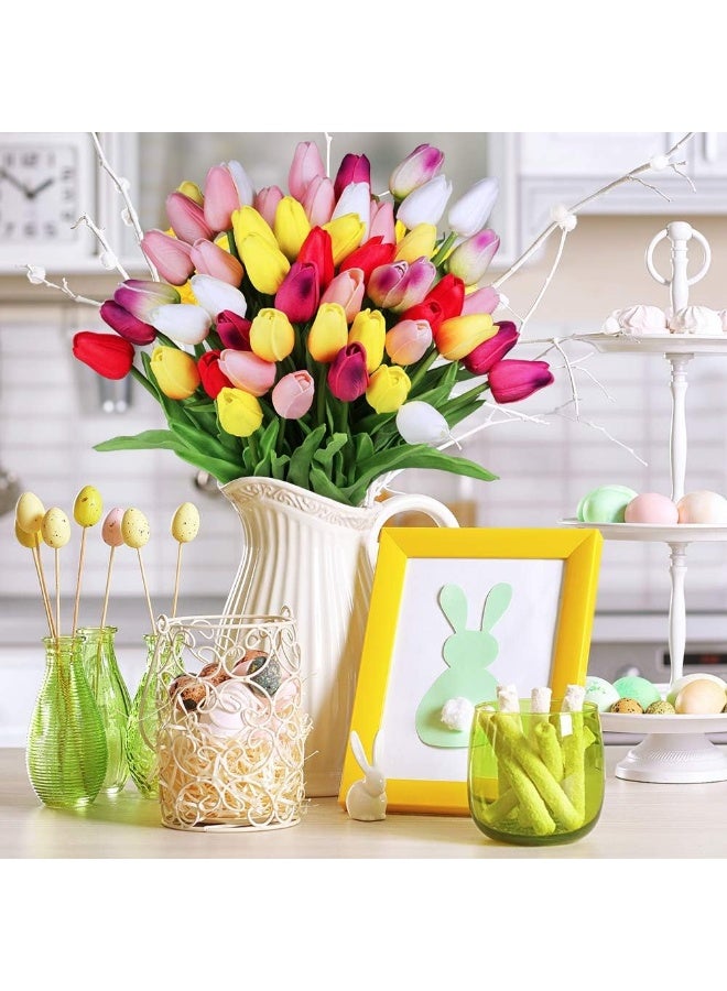 Winlyn 28 Pcs Multicolor Tulips Artificial Flowers Faux Tulip Stems Real Feel PU Tulips for Easter Spring Wreath Wedding Bouquet Centerpiece Floral Arrangement Cemetery Table Décor 14" Tall - Image 3