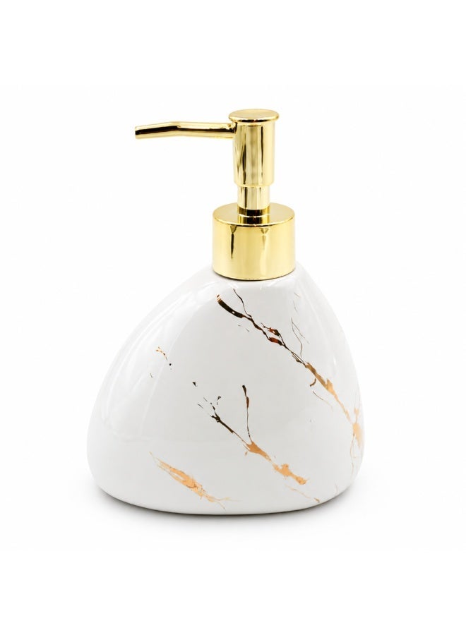 BERAM 450ml Ceramic Soap Dispenser with Premium Gold ABS Pump Refillable Marble Finish Liquid Soap & Lotion Dispenser for Hand Soap Dish Soap Shampoo Conditioner Sanitizer Bathroom Kitchen Pear White & Gold - Image 1