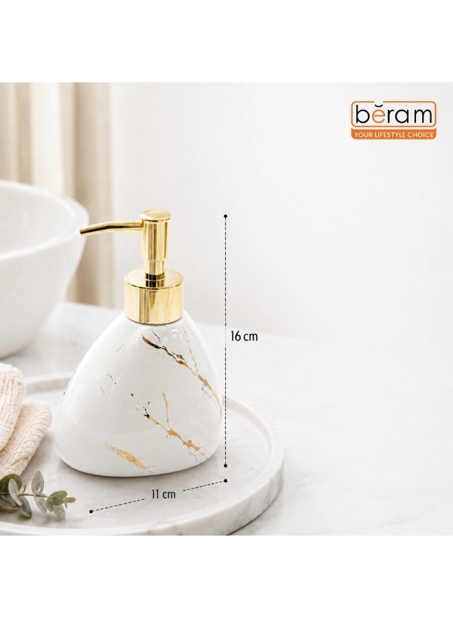 BERAM 450ml Ceramic Soap Dispenser with Premium Gold ABS Pump Refillable Marble Finish Liquid Soap & Lotion Dispenser for Hand Soap Dish Soap Shampoo Conditioner Sanitizer Bathroom Kitchen Pear White & Gold - Image 2