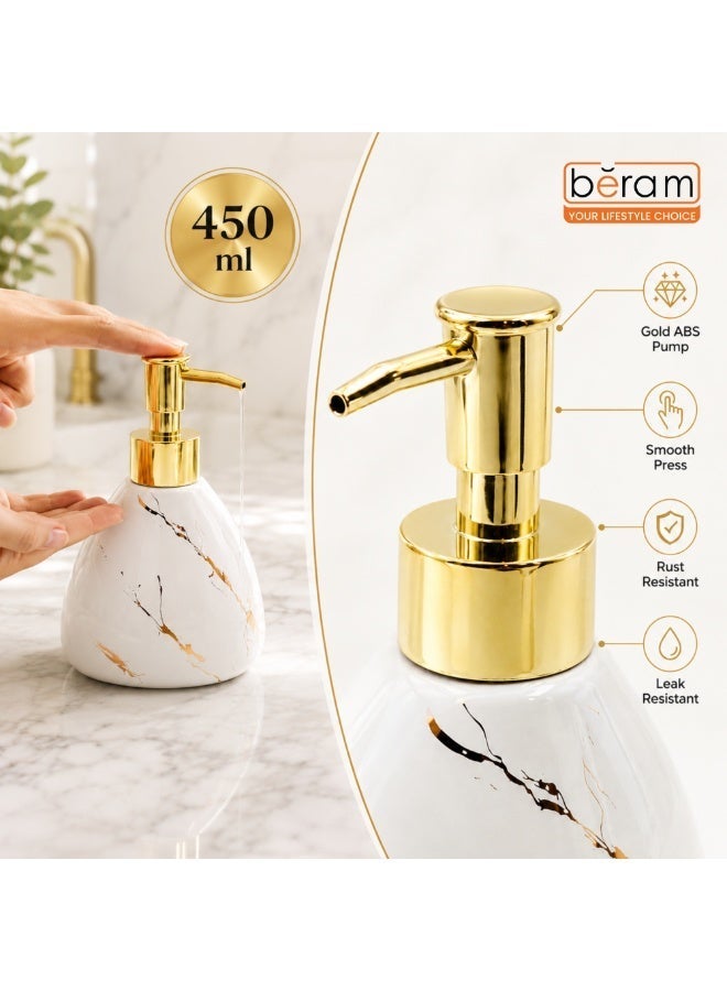 BERAM 450ml Ceramic Soap Dispenser with Premium Gold ABS Pump Refillable Marble Finish Liquid Soap & Lotion Dispenser for Hand Soap Dish Soap Shampoo Conditioner Sanitizer Bathroom Kitchen Pear White & Gold - Image 4