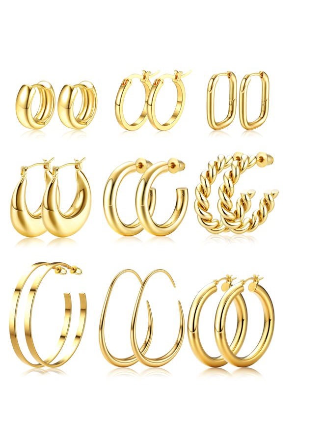 ORAZIO Gold Plated Chunky Hoop Earrings Set for Womens Trendy Silver Dainty Huggie Stacks Lightweight Hoops Earring Tarnish Free Jewelry for Women, Stainless Steel, No Gemstone - Image 1