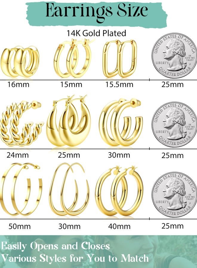 ORAZIO Gold Plated Chunky Hoop Earrings Set for Womens Trendy Silver Dainty Huggie Stacks Lightweight Hoops Earring Tarnish Free Jewelry for Women, Stainless Steel, No Gemstone - Image 2