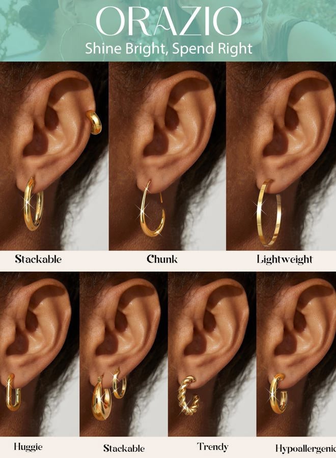 ORAZIO Gold Plated Chunky Hoop Earrings Set for Womens Trendy Silver Dainty Huggie Stacks Lightweight Hoops Earring Tarnish Free Jewelry for Women, Stainless Steel, No Gemstone - Image 3
