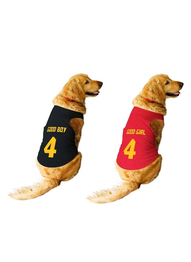 rusepin - Set Of 2 Good Boy & Good Girl Jersey No.4 Printed Round Neck Sleeveless Dog Vest Tank T-Shirt/Tees Apparel/Clothes/Tees Combo Gift For Dogs(Black/Red) Medium (Chubby Pugs, Beagle Etc.) - Image 1