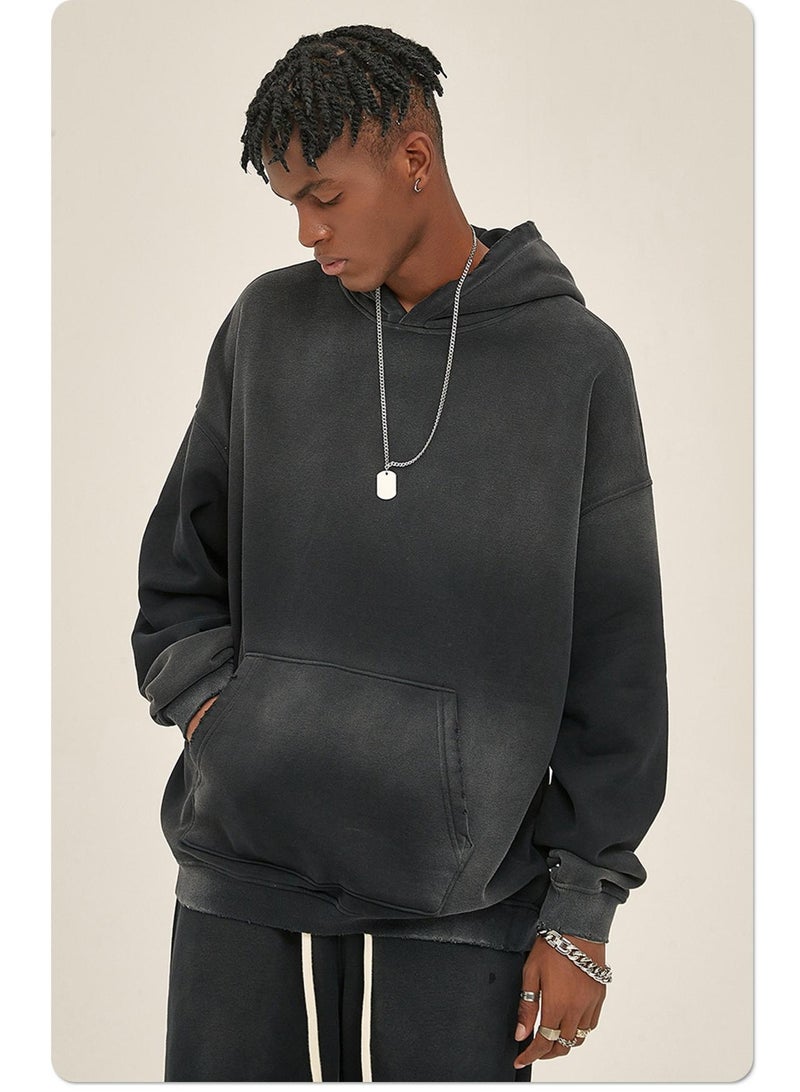 NIBEMINENT Autumn and Winter Washing Spray Dyeing Baggy Hoodies Distressed Hip Hop Gradient Men's and Women's  Hooded Sweatshirts - Image 3