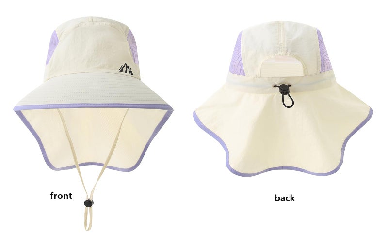 Moon Kitty Womens Sun Hat UV Protection Fishing Hat Foldable Waterproof Fishing Hat Women Wide Brim Gardening Hat with Neck Flap Off-White - Image 3