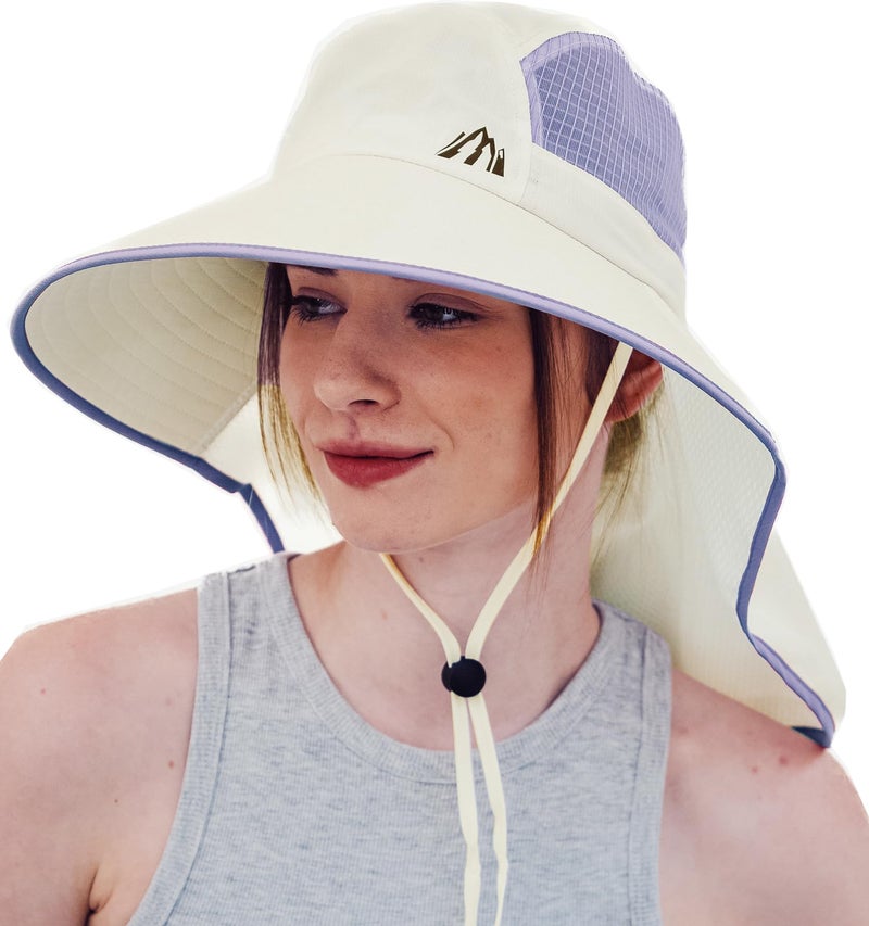Moon Kitty Womens Sun Hat UV Protection Fishing Hat Foldable Waterproof Fishing Hat Women Wide Brim Gardening Hat with Neck Flap Off-White - Image 1