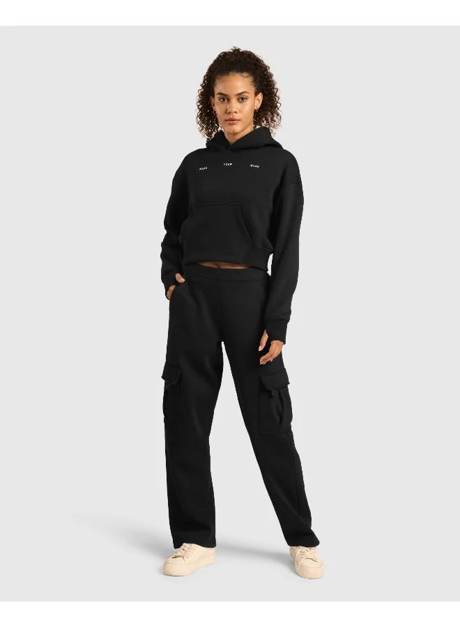 Musclemind black Women's Cloud Ease Oversized Drop Shoulder Cropped Fleece Hoodie for Women | Best Price UAE