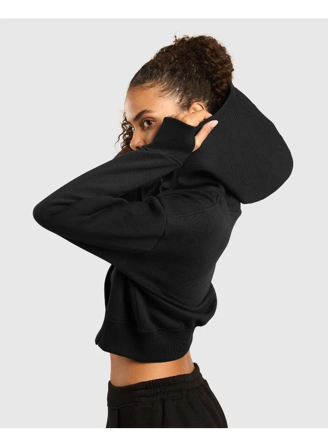 Musclemind black Women's Cloud Ease Oversized Drop Shoulder Cropped Fleece Hoodie for Women | Best Price UAE