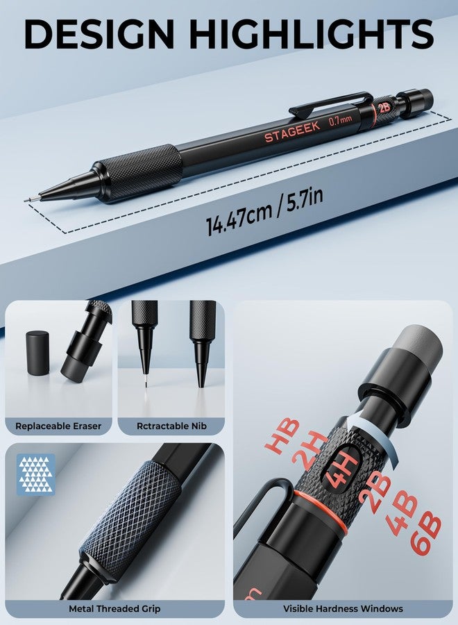 STAGEEK 0.9mm Mechanical Pencil Set, 3PCS Metal Mechanical Pencils 0.9mm with 6 Tubes HB & 2B Lead Refills,Erasers, Weatherproof Artist Pencils with Case for Outdoor Writing Drafting Drawing - Image 3