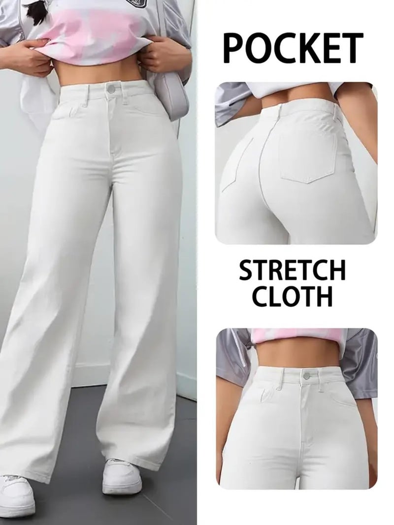 ADBUCKS Women Denim Straight Fit High Rise Jeans (36, White) - Image 4