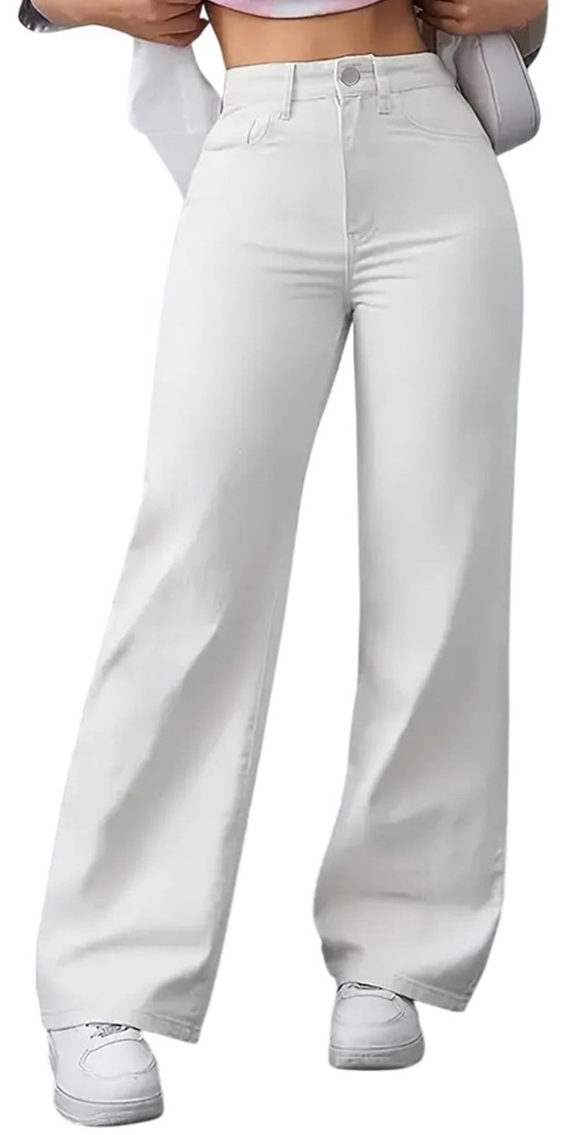 ADBUCKS Women Denim Straight Fit High Rise Jeans (36, White) - Image 5