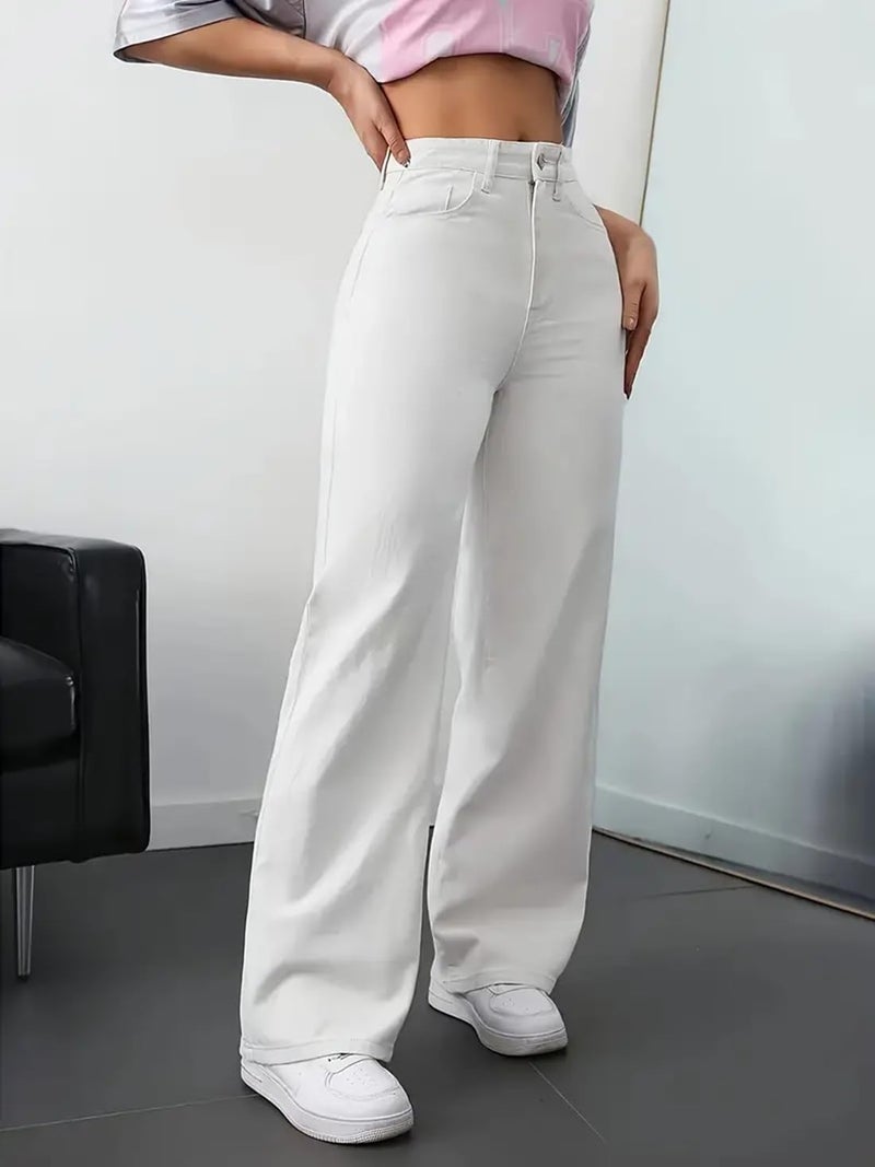 ADBUCKS Women Denim Straight Fit High Rise Jeans (36, White) - Image 2