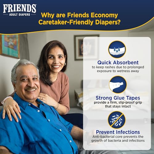 Friends Economy Adult Diaper XL Size Tape | 20 Count (Extra Large) | Waist 35.43 – 65.35 inch | Unisex | Leakproof | Long Protection hours |Wetness Indicator | Odour Lock & Anti-Bacterial Absorbent Core - Image 2
