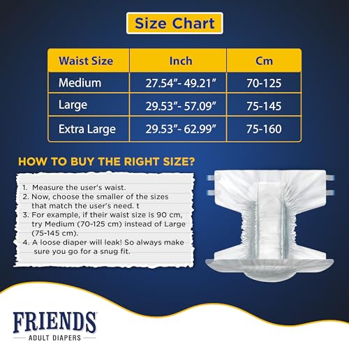 Friends Economy Adult Diaper XL Size Tape | 20 Count (Extra Large) | Waist 35.43 – 65.35 inch | Unisex | Leakproof | Long Protection hours |Wetness Indicator | Odour Lock & Anti-Bacterial Absorbent Core - Image 5