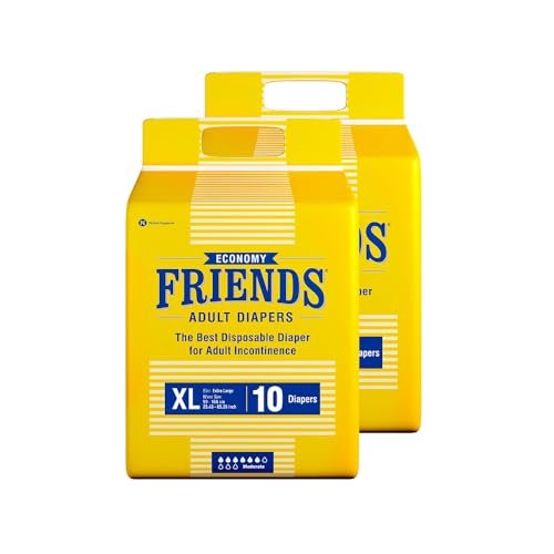 Friends Economy Adult Diaper XL Size Tape | 20 Count (Extra Large) | Waist 35.43 – 65.35 inch | Unisex | Leakproof | Long Protection hours |Wetness Indicator | Odour Lock & Anti-Bacterial Absorbent Core - Image 1