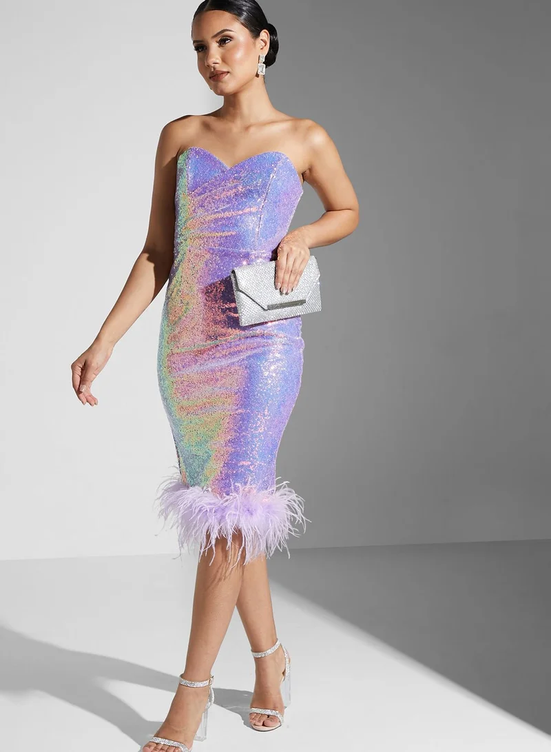 lavish alice Bardot Fringe Hem Sequin Detail Dress