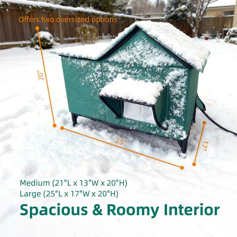 BARKBUDDY Heated Cat House for Outdoor & Indoor Use in Winer, 113Â°F Constant-Temperature Heating Pad Waterproof Windproof Warm Shelter Cat Houses (Green, Medium (21" L x 13" W x 20" H)) - Image 4
