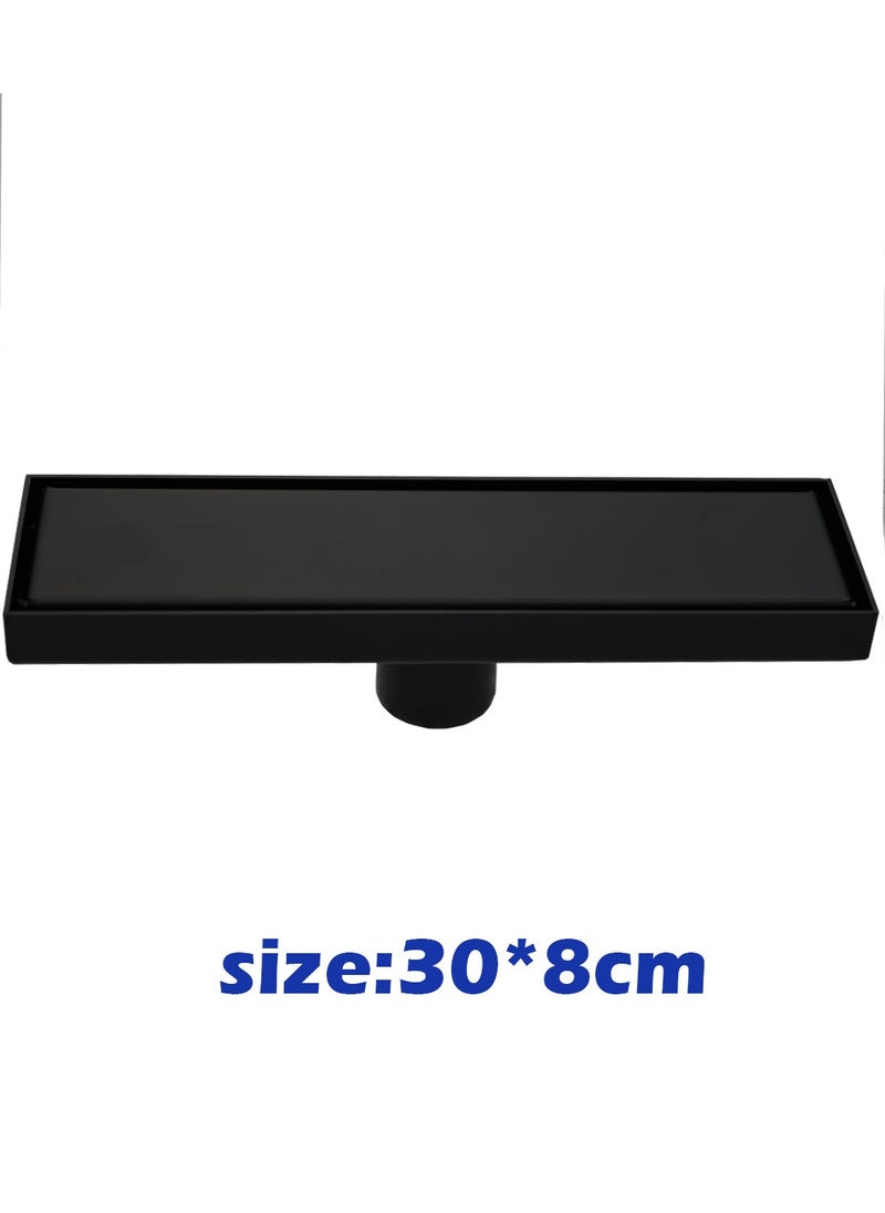 Rectangular shower floor drain, shower drain, matt black polished 304 stainless steel linear drain with filter fitting