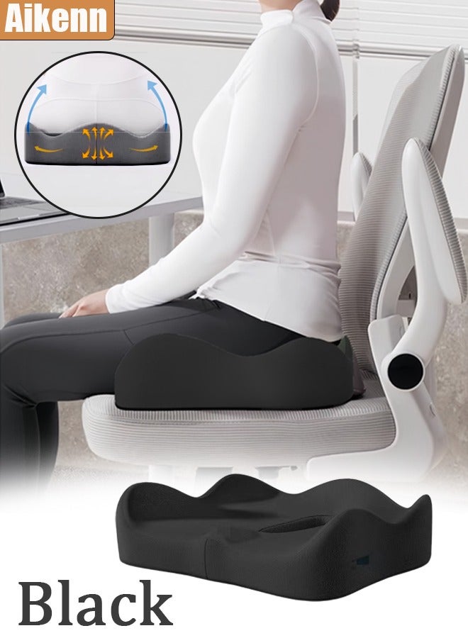 Aikenn W-shaped Seat Cushion Breathable Cushions Hemorrhoid Cushion Coccyx Cushion Office Chair Cushions Memory Foam Cushions Ergonomic Design Cushions Suitable For Long-Term Sitting And Driving Sciatica (Black) - Image 1