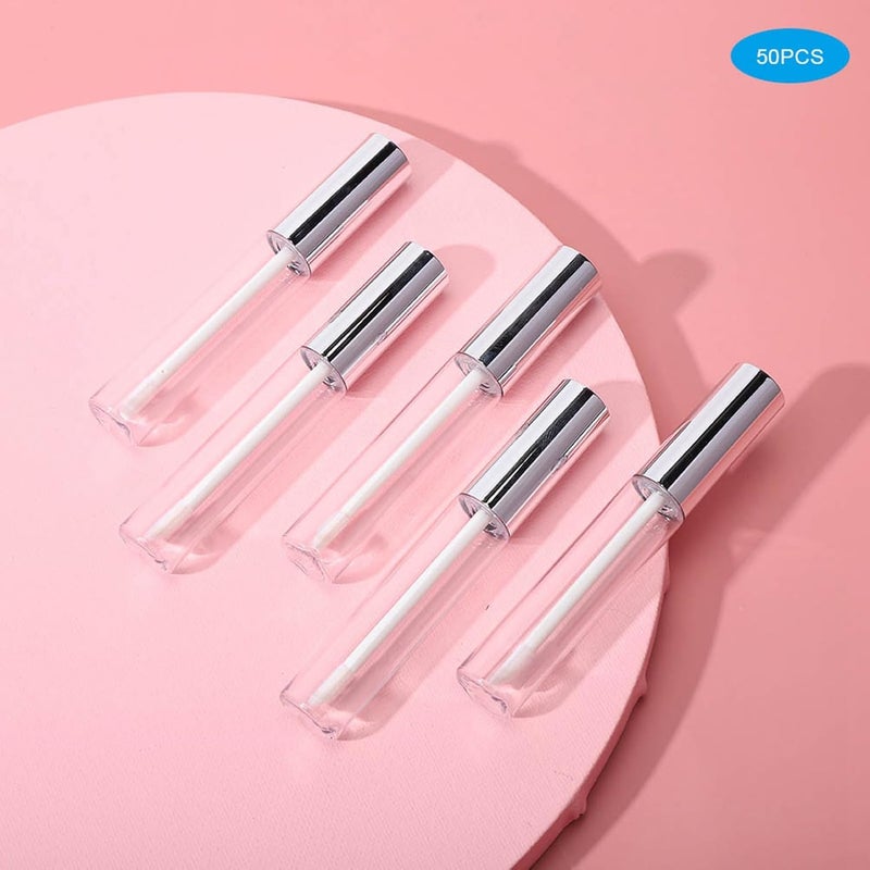 Refillable Lip Gloss Bottle, Empty Lip Oil Tube Container, 50pcs 10ml DIY Lip Gloss Bottles with Silver, Transparent Plastic Makeup Tool for Lip Gloss Lip Oil Lip Dye Fluid - Image 4
