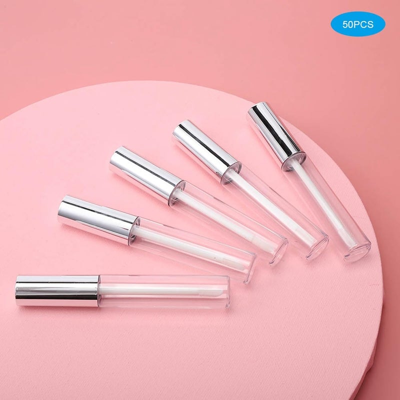 Refillable Lip Gloss Bottle, Empty Lip Oil Tube Container, 50pcs 10ml DIY Lip Gloss Bottles with Silver, Transparent Plastic Makeup Tool for Lip Gloss Lip Oil Lip Dye Fluid - Image 3