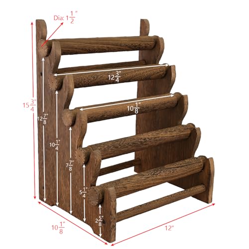 Ikee Design Antique Wooden 5-Tier Jewelry Bracelet Display Stand Bangle Scrunchie Organizer Holder for Store, Showcase and Home Storage, 12W x 10.125D x 15.75H in, Brown Color - Image 2