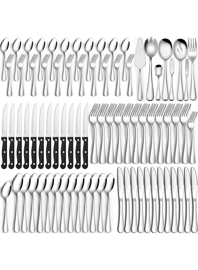 CEKEE 80 Pieces Silverware Set with Serving Utensils Set, CEKEE Stainless Steel Flatware Set for 12 with Steak Knives, Heavy Duty Cutlery Set, Kitchen Utensil Sets for Home Restaurant, Dishwasher Safe - Image 1